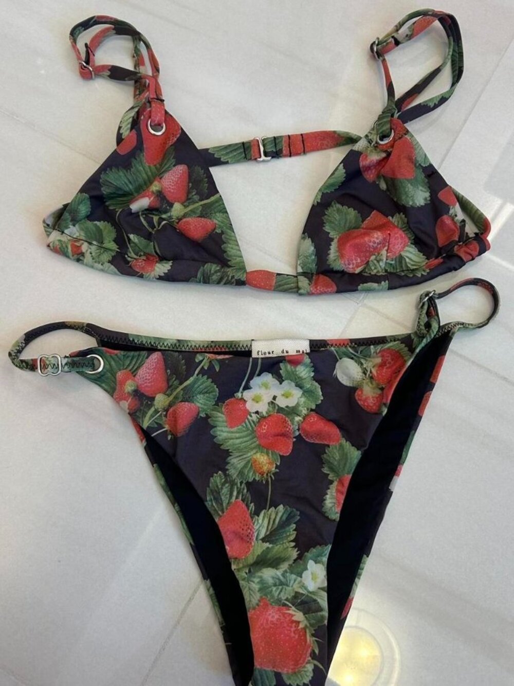 Fleur du Mal Strawberry Printed Micro Bikini Set, Size Small Women's